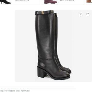 Burberry Black Leather Riding Boot TB Monogram Heel Round Toe Knee - Size 39/8.5